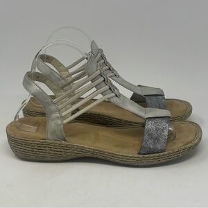 Rieker Sandals Womens 8 EU 39 Gray Silver Metallic Studs Ankle Strap Espadrilles